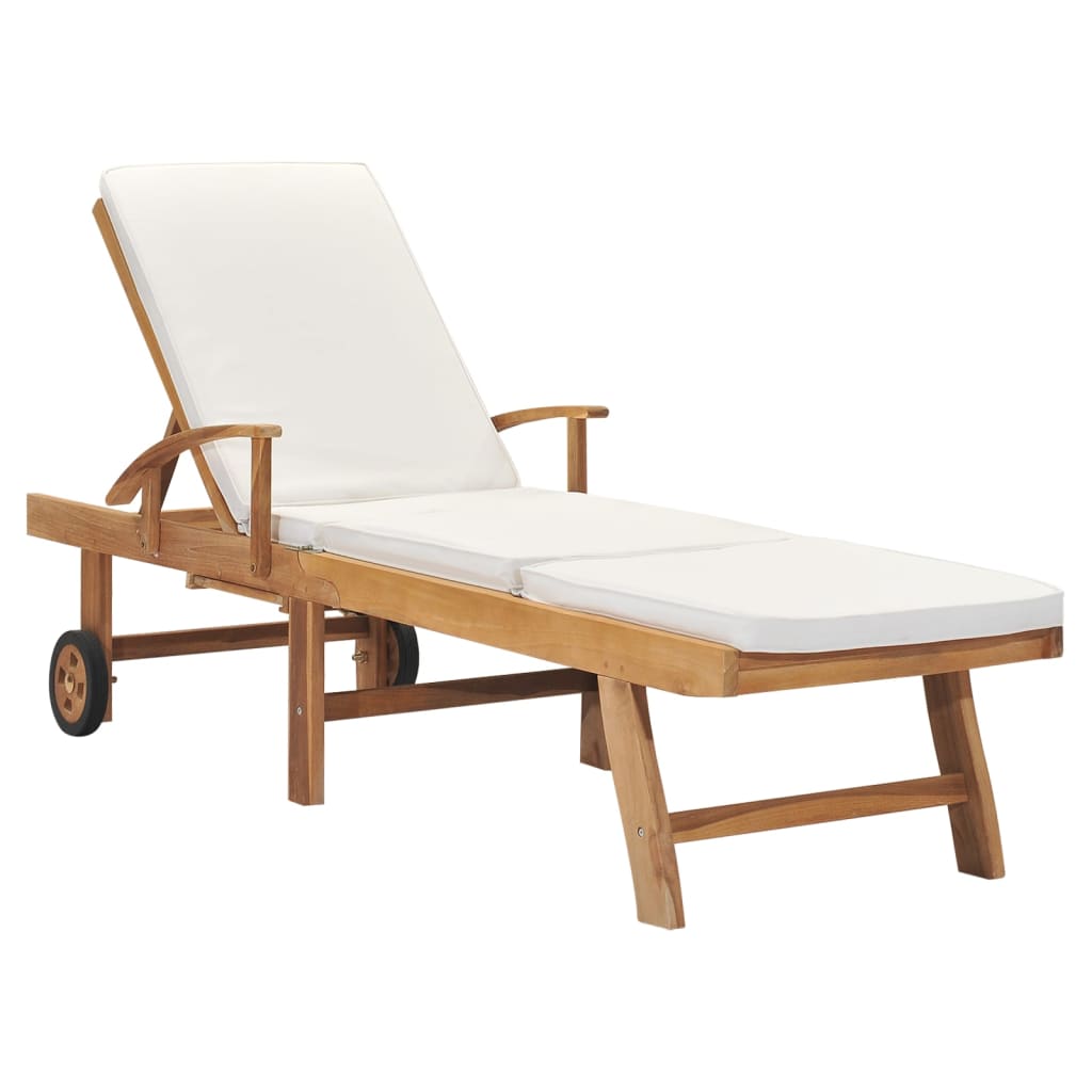 Sonnenliege Mit Auflage Massivholz Teak Creme 1 - Fuer Daheim