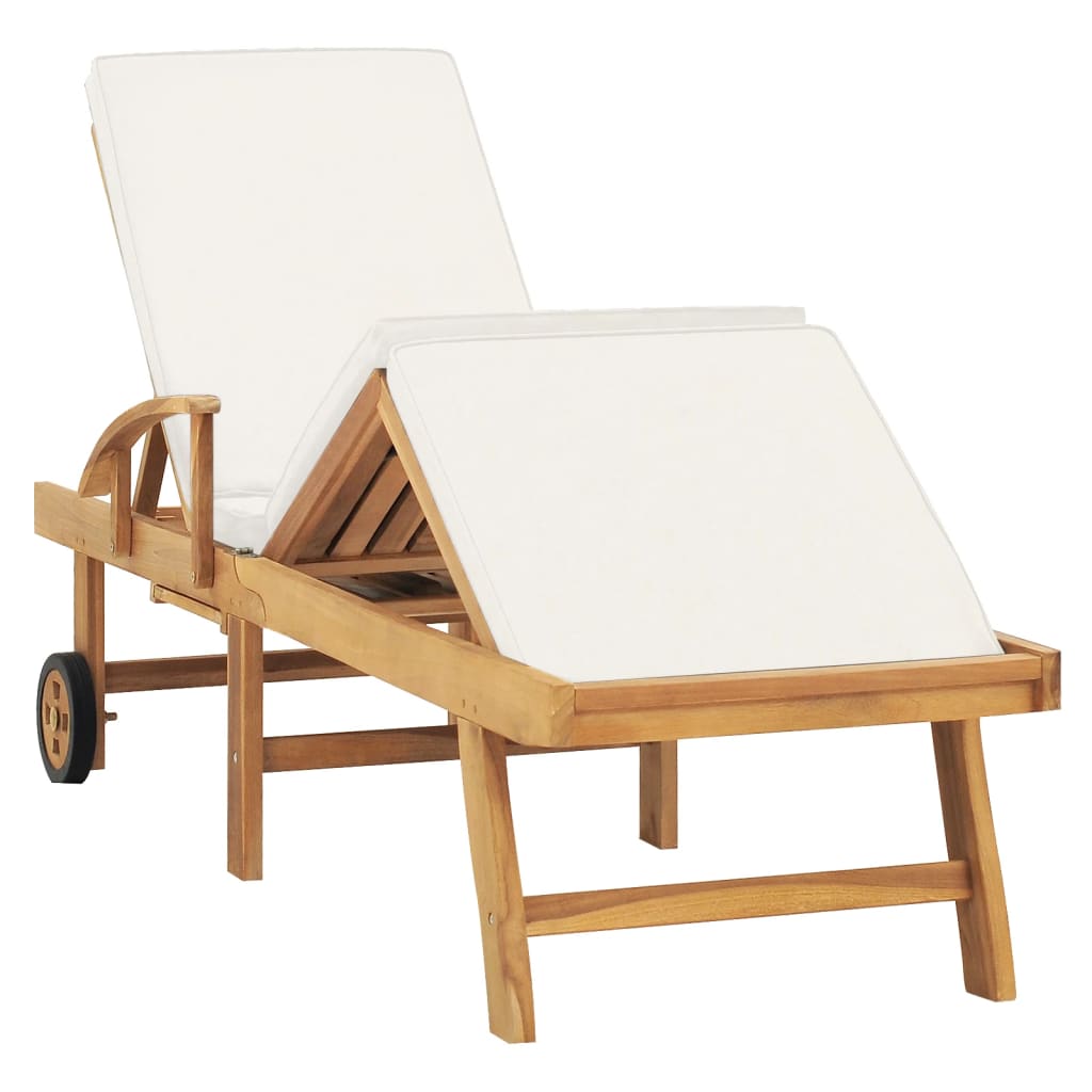 Sonnenliege Mit Auflage Massivholz Teak Creme 1 - Fuer Daheim