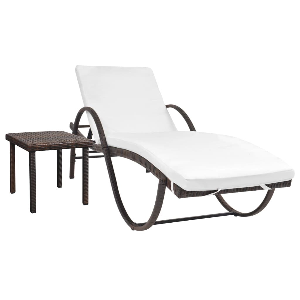 Sonnenliege Mit Auflage & Tisch Poly Rattan Braun - Fuer Daheim