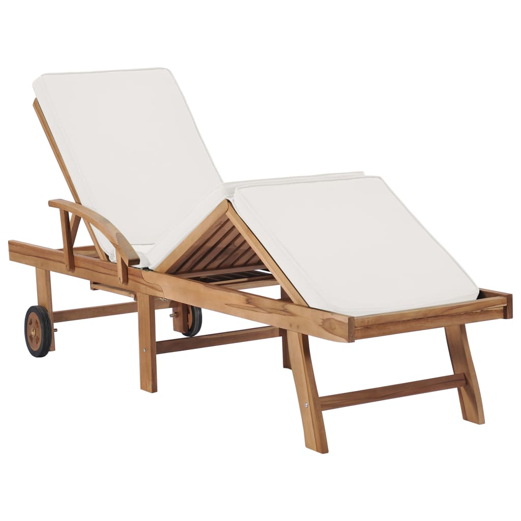 Sonnenliegen Mit Auflagen 2 Stk. Massivholz Teak Creme - Fuer Daheim