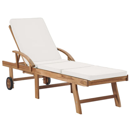 Sonnenliegen Mit Auflagen 2 Stk. Massivholz Teak Creme - Fuer Daheim