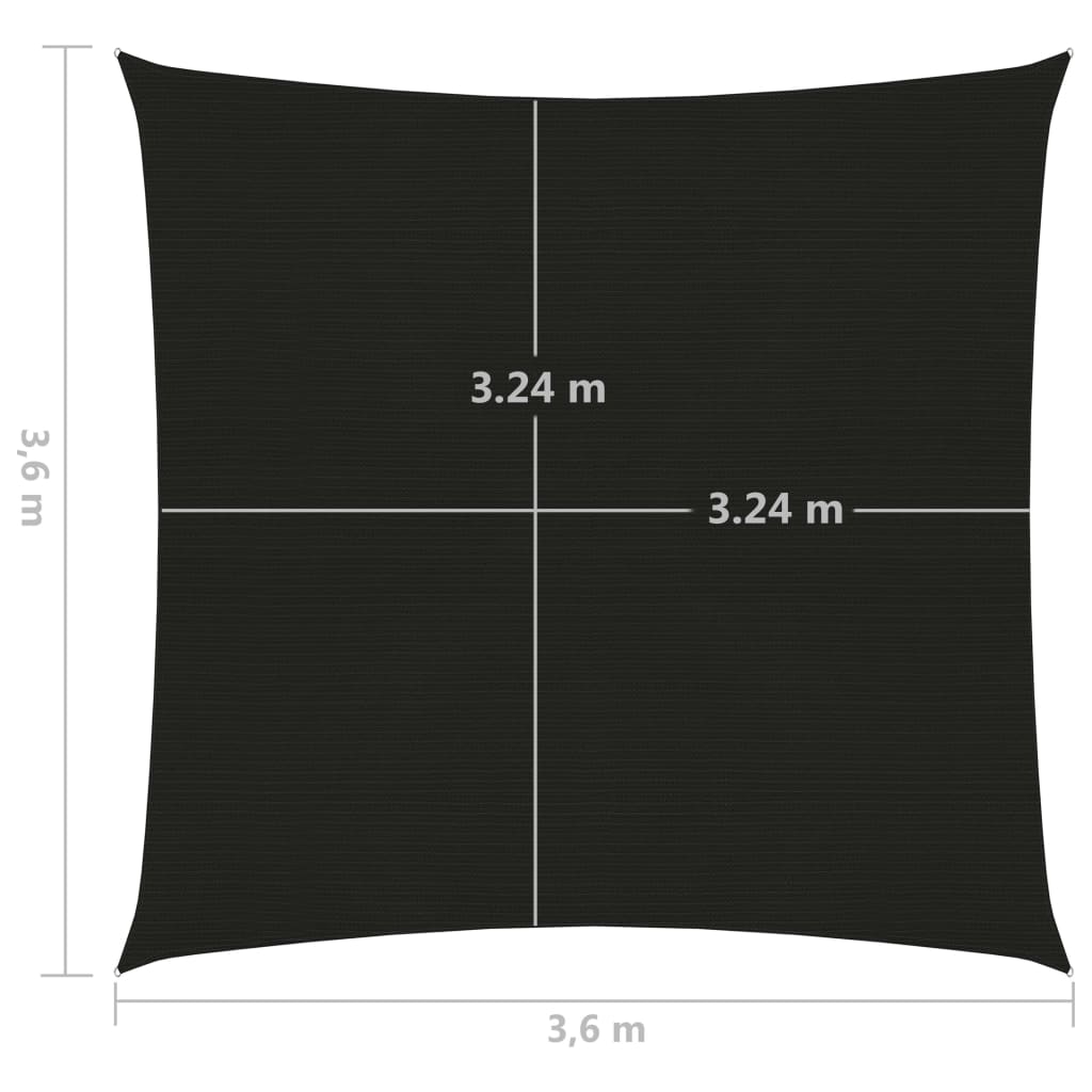 Sonnensegel 160 G/M² Schwarz 3,6X3,6 M Hdpe 3.6 x 3.6 m - Fuer Daheim