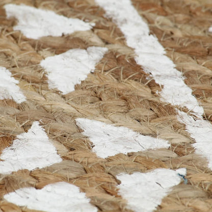 Teppich Handgefertigt Jute Mit Weißem Aufdruck 90 Cm Geometrisches Muster - Fuer Daheim