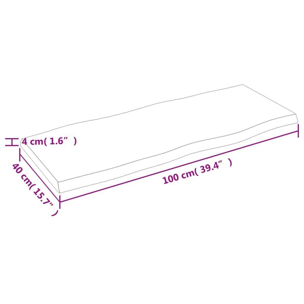 Tischplatte 100X40X4 Cm Massivholz Eiche Behandelt Baumkante Dunkelgrau 100 x 40 x 4 cm - Fuer Daheim