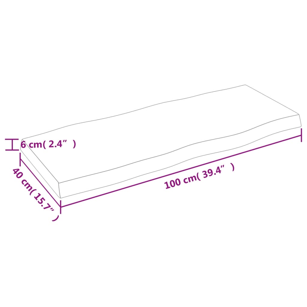 Tischplatte 100X40X6 Cm Massivholz Eiche Behandelt Baumkante Hellbraun 100 x 40 x 6 cm - Fuer Daheim