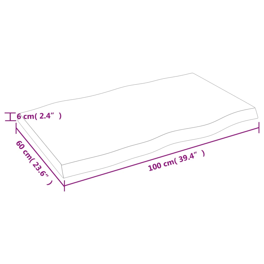 Tischplatte 100X60X6 Cm Massivholz Eiche Behandelt Baumkante Dunkelgrau 100 x 60 x 6 cm - Fuer Daheim