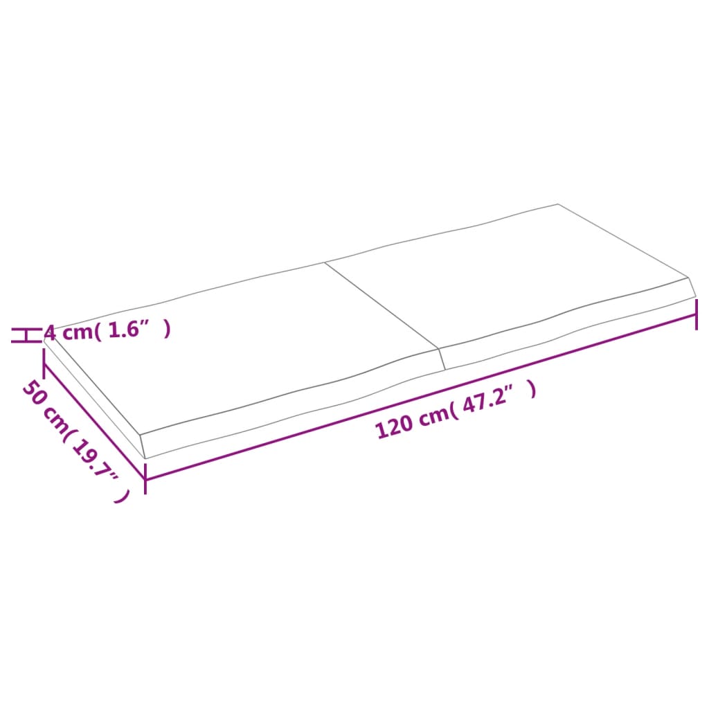 Tischplatte 120X50X4 Cm Massivholz Eiche Unbehandelt Baumkante Natur 120 x 50 x 4 cm - Fuer Daheim