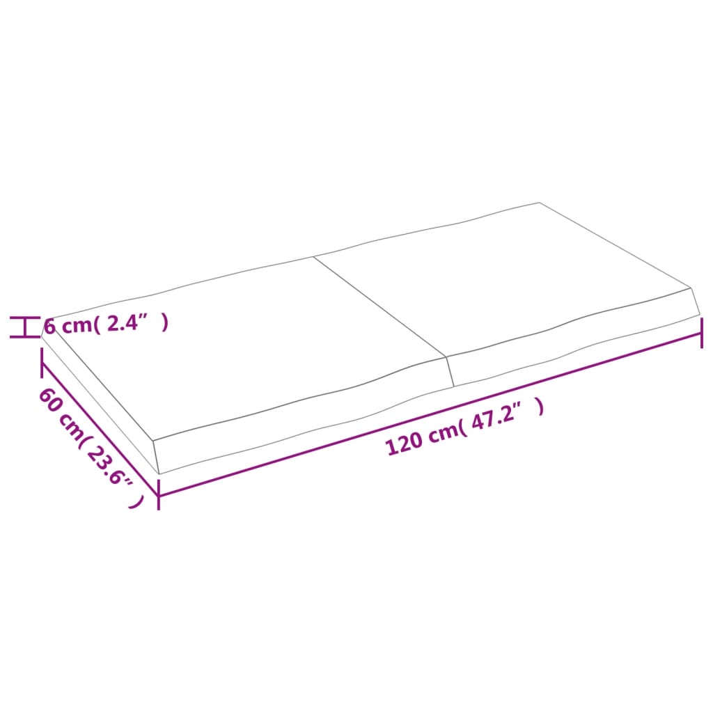 Tischplatte 120X60X6 Cm Massivholz Eiche Unbehandelt Baumkante Natur 120 x 60 x 6 cm - Fuer Daheim