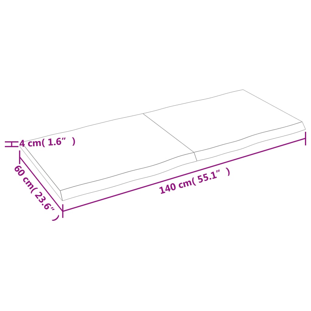 Tischplatte 140X60X4 Cm Massivholz Eiche Unbehandelt Baumkante Natur 140 x 60 x 4 cm - Fuer Daheim