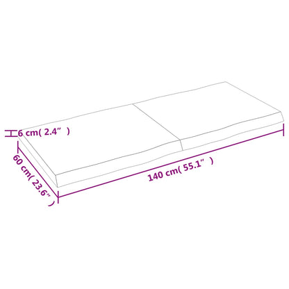 Tischplatte 140X60X6 Cm Massivholz Eiche Behandelt Baumkante Hellbraun 140 x 60 x 6 cm - Fuer Daheim