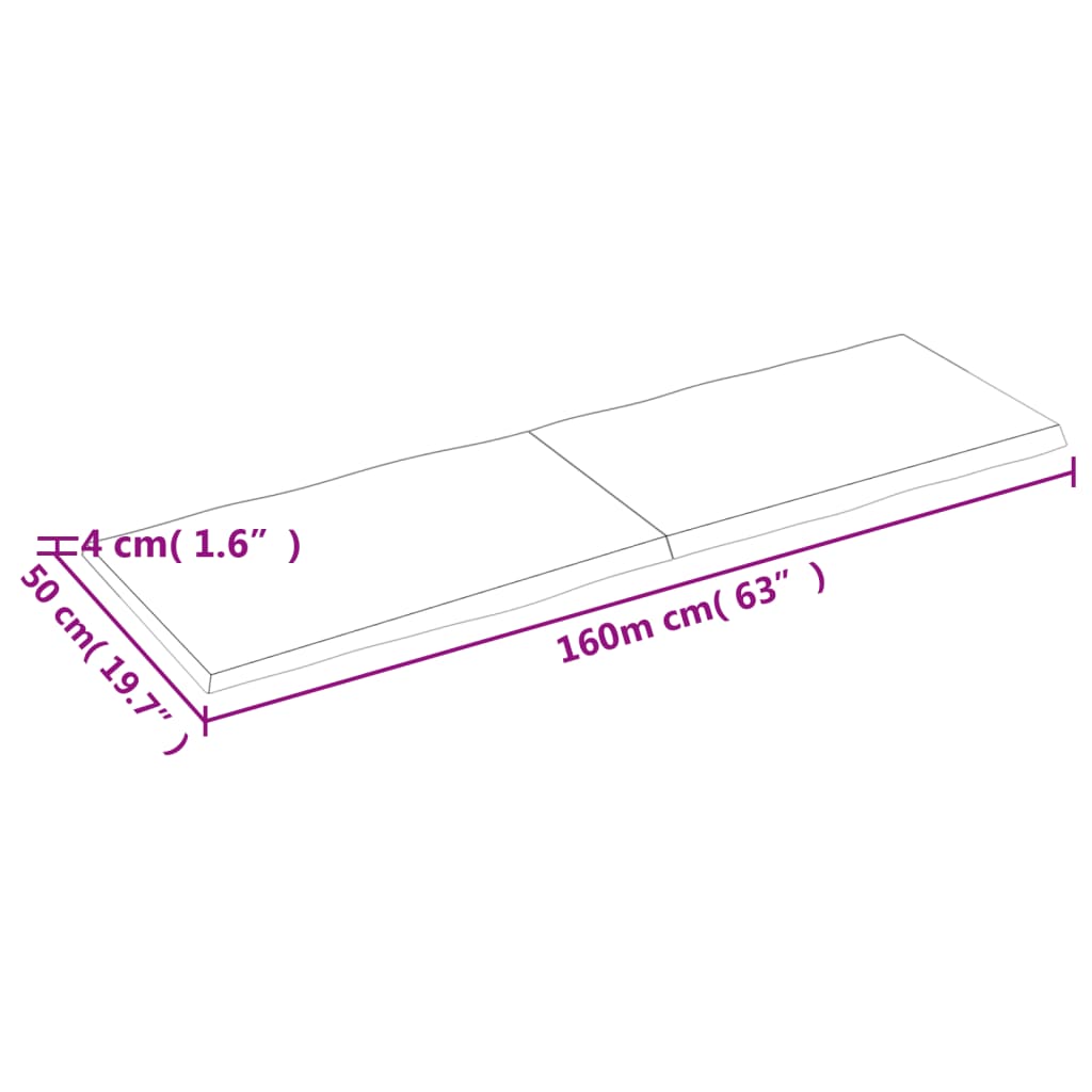 Tischplatte 160X50X4 Cm Massivholz Eiche Unbehandelt Baumkante Natur 160 x 50 x 4 cm - Fuer Daheim