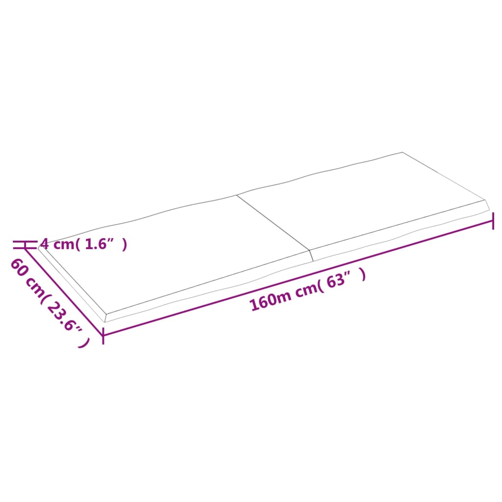 Tischplatte 160X60X4 Cm Massivholz Eiche Unbehandelt Baumkante Natur 160 x 60 x 4 cm - Fuer Daheim