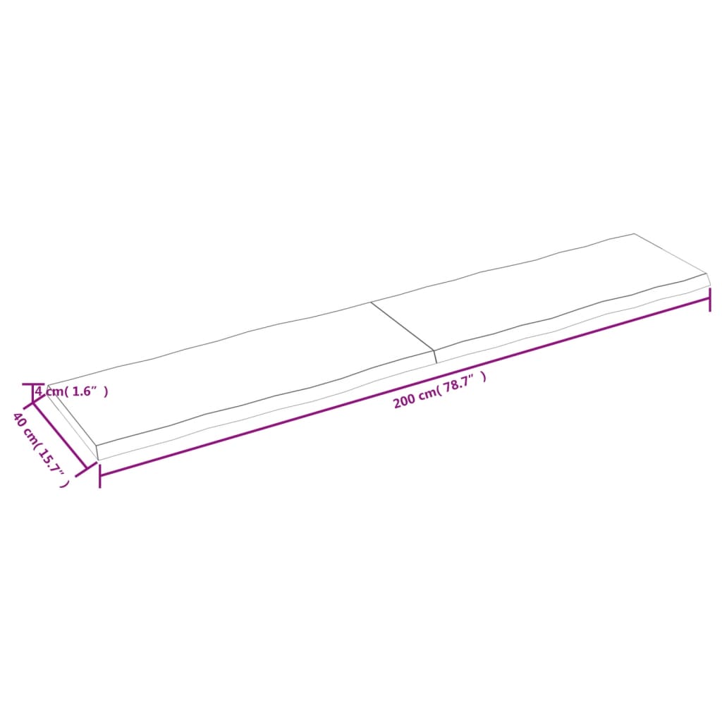 Tischplatte 200X40X4 Cm Massivholz Eiche Unbehandelt Baumkante Natur 200 x 40 x 4 cm - Fuer Daheim