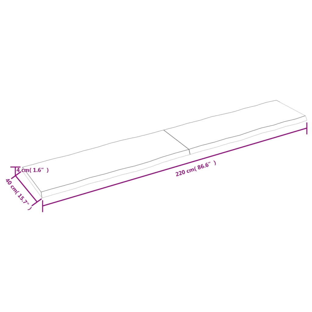 Tischplatte 220X40X4 Cm Massivholz Eiche Unbehandelt Baumkante Natur 220 x 40 x 4 cm - Fuer Daheim