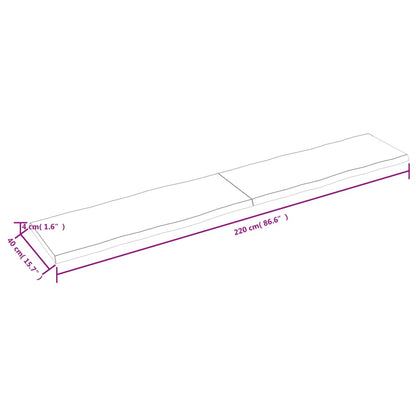 Tischplatte 220X40X4 Cm Massivholz Eiche Unbehandelt Baumkante Natur 220 x 40 x 4 cm - Fuer Daheim