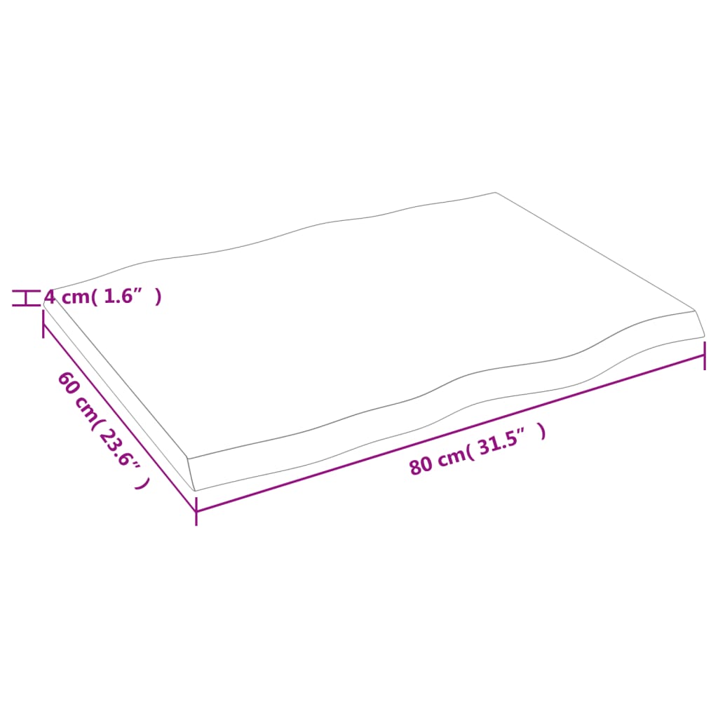 Tischplatte 80X60X4 Cm Massivholz Eiche Behandelt Baumkante Dunkelgrau 80 x 60 x 4 cm - Fuer Daheim