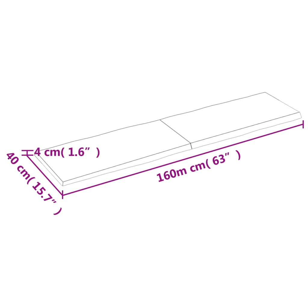 Tischplatte Dunkelgrau 160X40X4 Cm Eichenholz Mit Baumkante 160 x 40 x 4 cm - Fuer Daheim