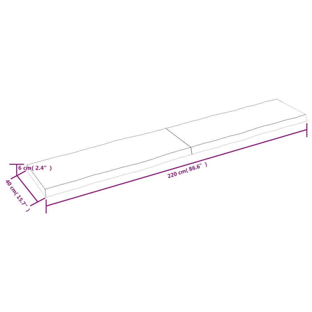 Tischplatte Dunkelgrau 220X40X6 Cm Eichenholz Mit Baumkante 220 x 40 x 6 cm - Fuer Daheim