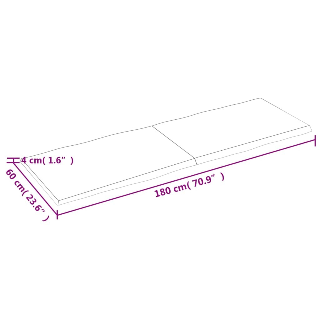 Tischplatte Hellbraun 180X60X4Cm Eichenholz Behandelt Baumkante 180 x 60 x 4 cm - Fuer Daheim