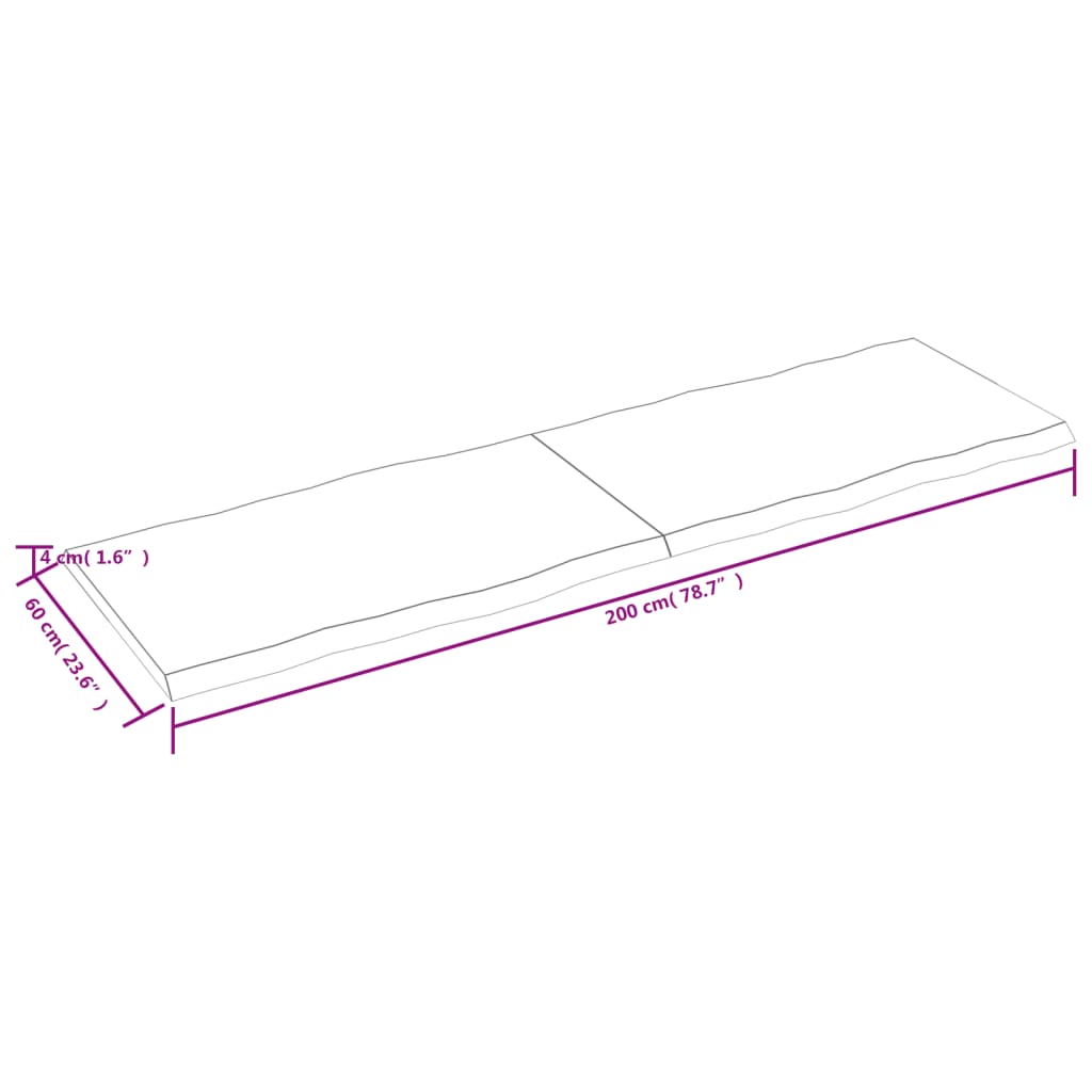 Tischplatte Hellbraun 200X60X4Cm Eichenholz Behandelt Baumkante 200 x 60 x 4 cm - Fuer Daheim