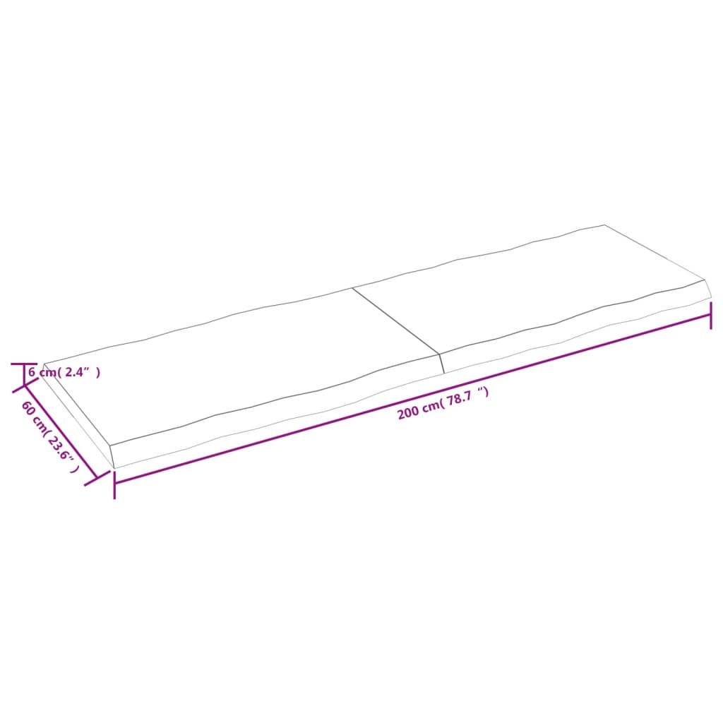 Tischplatte Hellbraun 200X60X6Cm Eichenholz Behandelt Baumkante 200 x 60 x 6 cm - Fuer Daheim