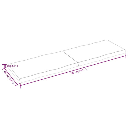 Tischplatte Hellbraun 200X60X6Cm Eichenholz Behandelt Baumkante 200 x 60 x 6 cm - Fuer Daheim