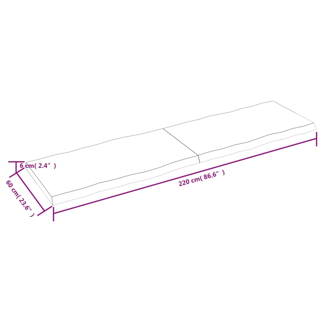 Tischplatte Hellbraun 220X60X6Cm Eichenholz Behandelt Baumkante 220 x 60 x 6 cm - Fuer Daheim