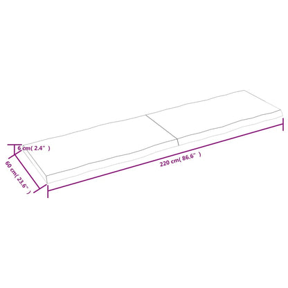 Tischplatte Hellbraun 220X60X6Cm Eichenholz Behandelt Baumkante 220 x 60 x 6 cm - Fuer Daheim