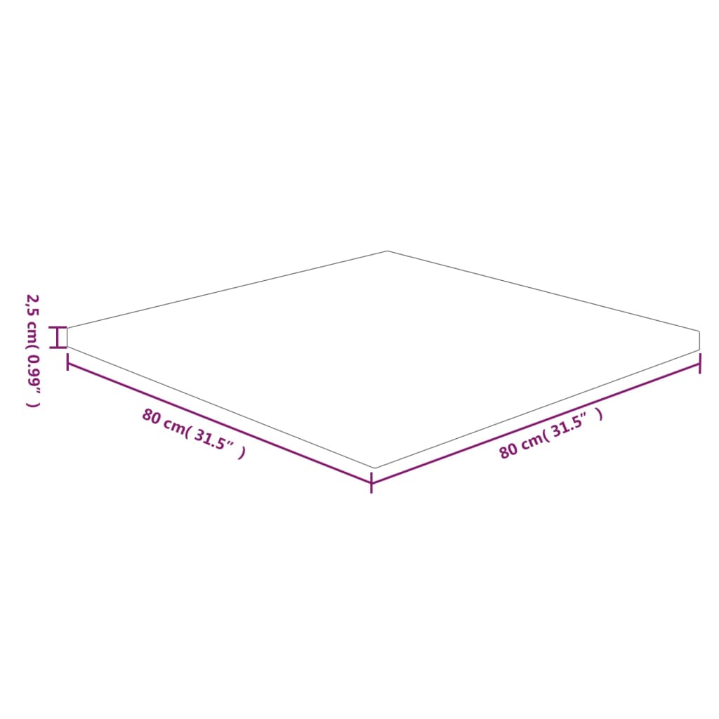 Tischplatte Quadratisch 80X80X2,5 Cm Eichenholz Unbehandelt Natur 80 x 80 x 2.5 cm - Fuer Daheim