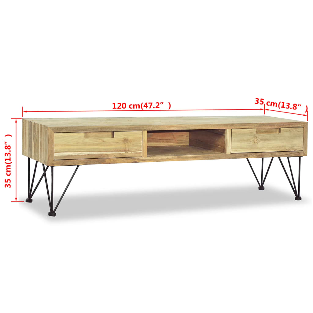 Tv-Schrank 120 X 35 X 35 Cm Teak Massiv - Fuer Daheim