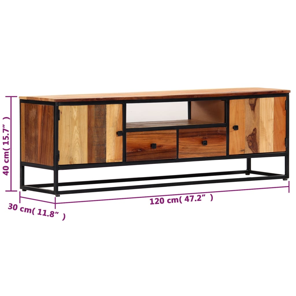 Tv-Schrank 120X30X40 Cm Massives Altholz Und Stahl - Fuer Daheim