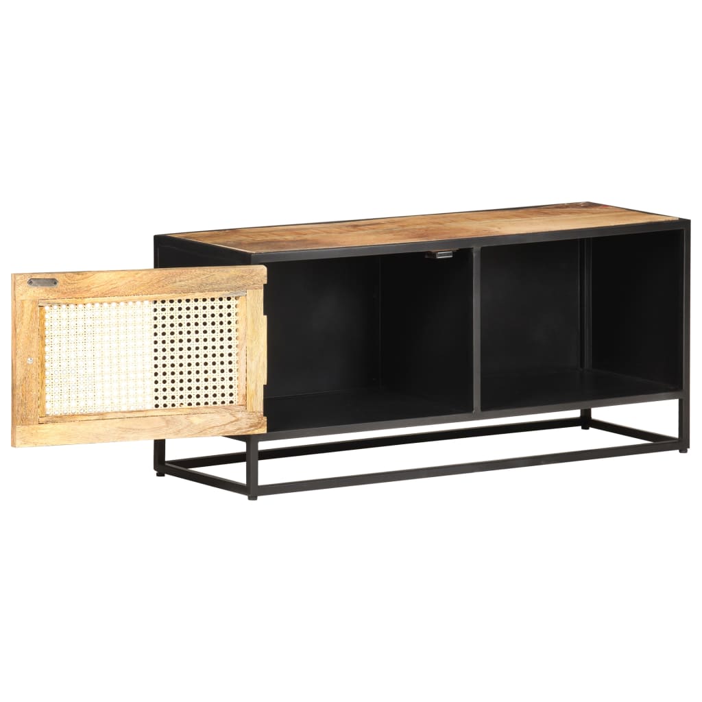 Tv-Schrank 90X30X40 Cm Raues Mangoholz Und Wiener Geflecht - Fuer Daheim