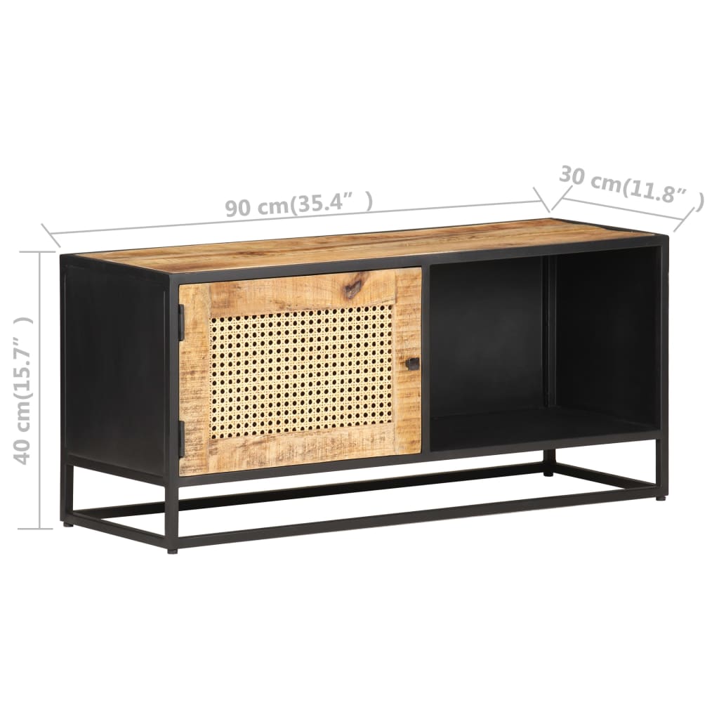 Tv-Schrank 90X30X40 Cm Raues Mangoholz Und Wiener Geflecht - Fuer Daheim