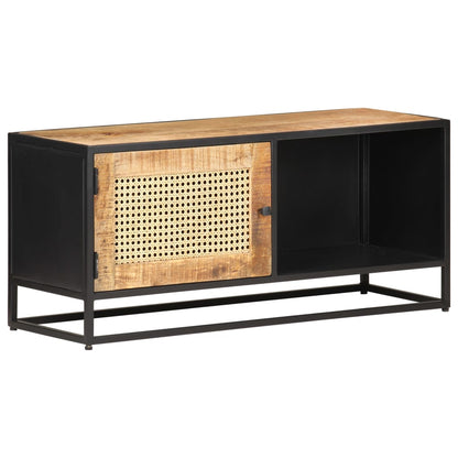 Tv-Schrank 90X30X40 Cm Raues Mangoholz Und Wiener Geflecht - Fuer Daheim