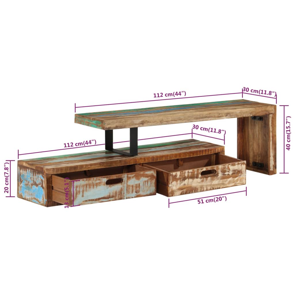 Tv-Schrank Altholz Massiv 112 x 30 x 40 cm recyceltes Massivholz - Fuer Daheim