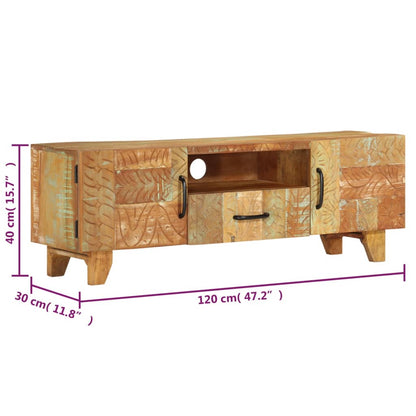 Tv-Schrank Handgeschnitzt 120X30X40 Cm Altholz Massiv - Fuer Daheim