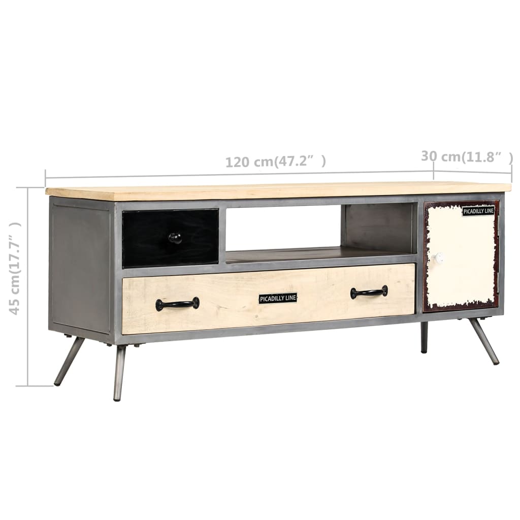 Tv-Schrank Mangoholz Massiv Und Stahl 120 X 30 X 45 Cm - Fuer Daheim