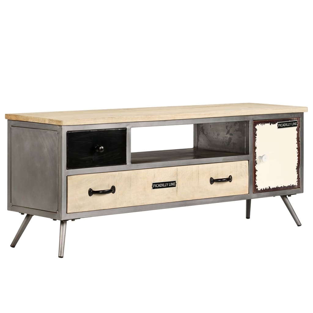 Tv-Schrank Mangoholz Massiv Und Stahl 120 X 30 X 45 Cm - Fuer Daheim