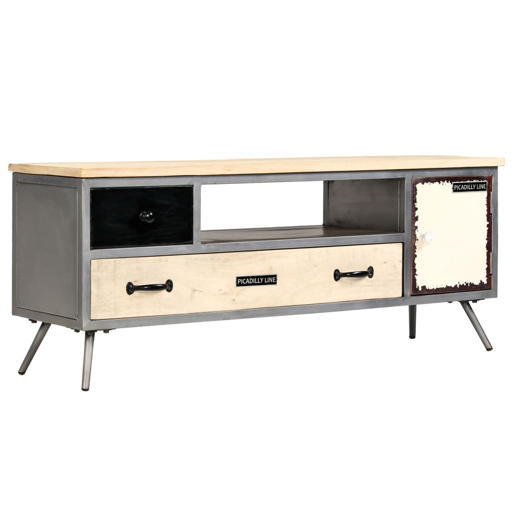 Tv-Schrank Mangoholz Massiv Und Stahl 120 X 30 X 45 Cm - Fuer Daheim