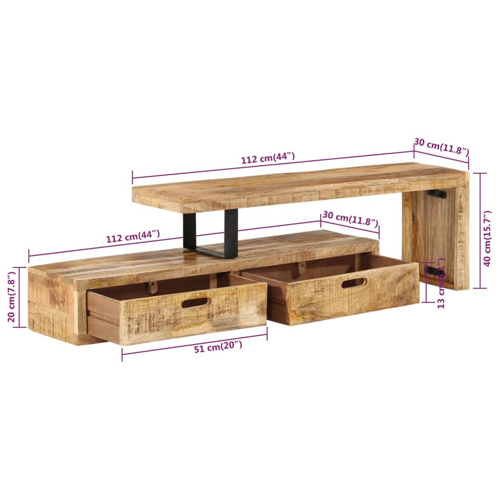 Tv-Schrank Massivholz Mango 112 x 30 x 40 cm massives Mangoholz - Fuer Daheim