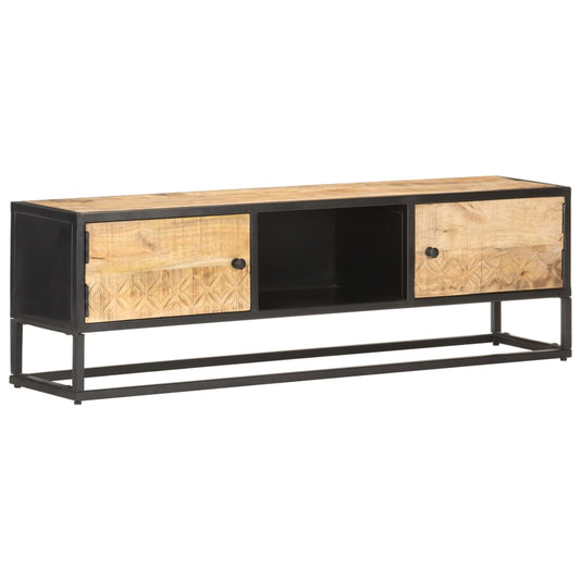 Tv-Schrank Mit Geschnitzter Tür 130X30X40 Cm Raues Mangoholz 130 x 30 x 40 cm - Fuer Daheim