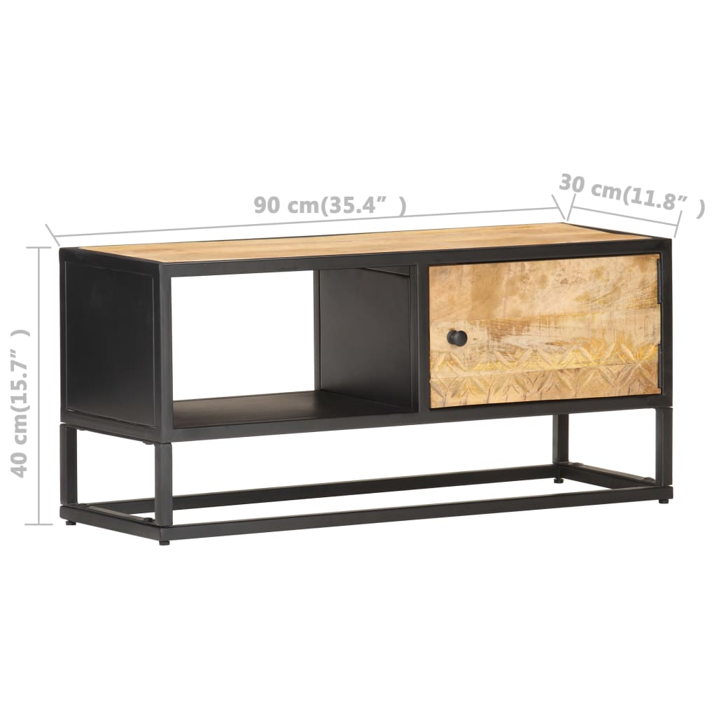 Tv-Schrank Mit Geschnitzter Tür 90X30X40 Cm Raues Mangoholz 90 x 30 x 40 cm - Fuer Daheim