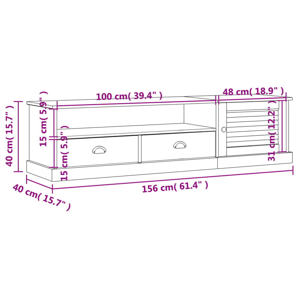 Tv-Schrank Vigo 156X40X40 Cm Massivholz Kiefer Braun - Fuer Daheim