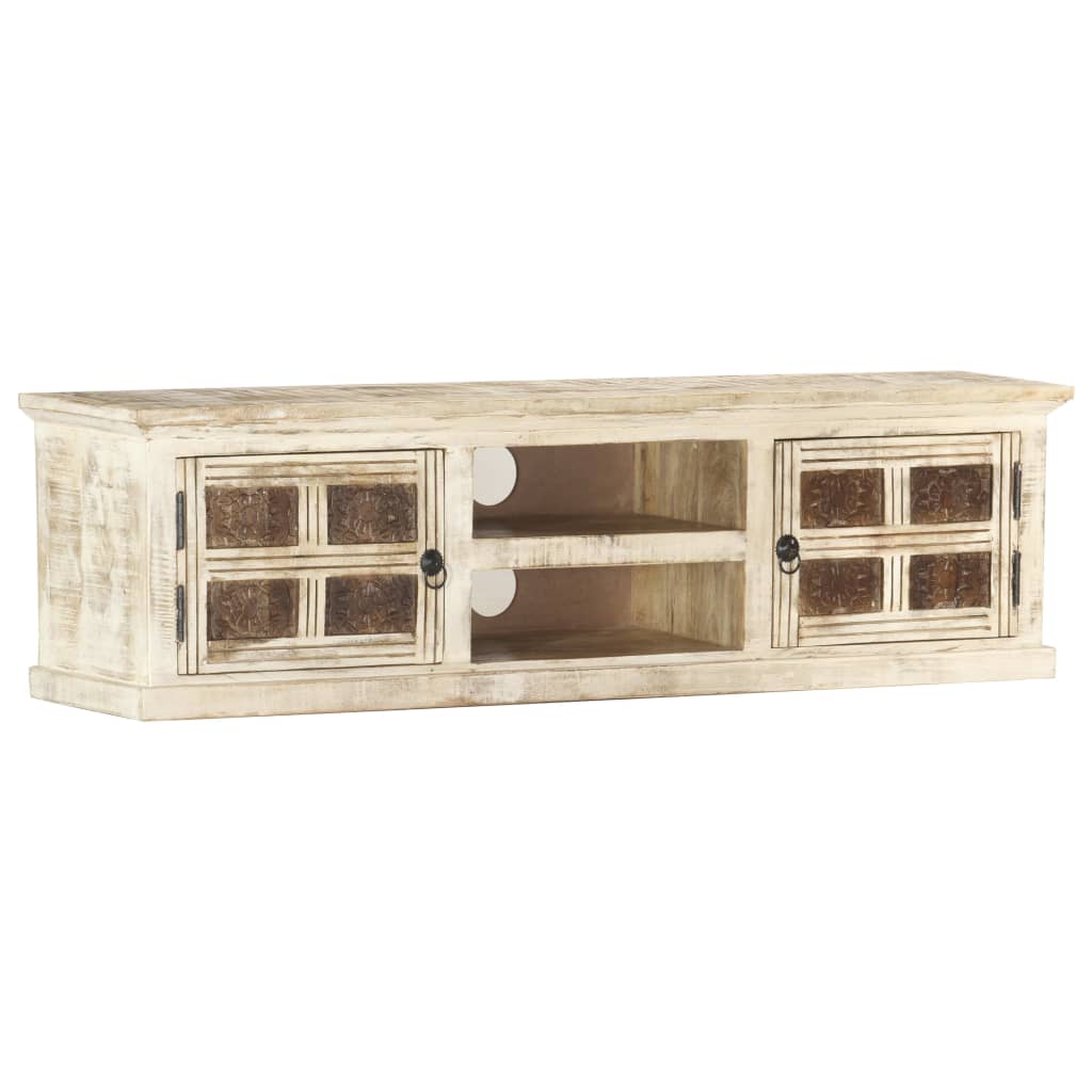 Tv-Schrank Weiß 130×30×36 Cm Massivholz Mango - Fuer Daheim