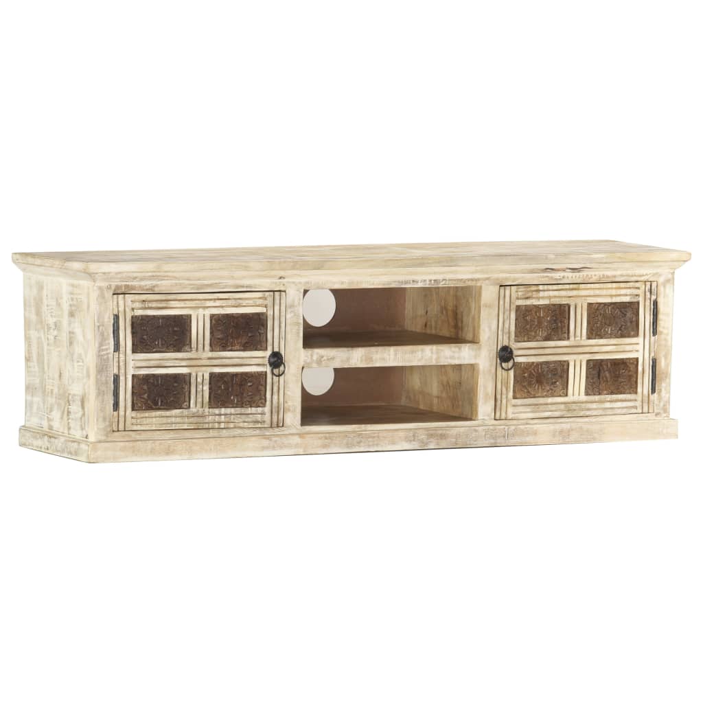 Tv-Schrank Weiß 130×30×36 Cm Massivholz Mango - Fuer Daheim