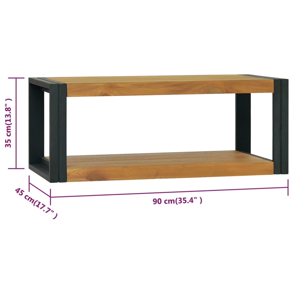 Wand-Badregal 90X45X35 Cm Massivholz Teak Braun und Schwarz 90 x 45 x 35 cm - Fuer Daheim