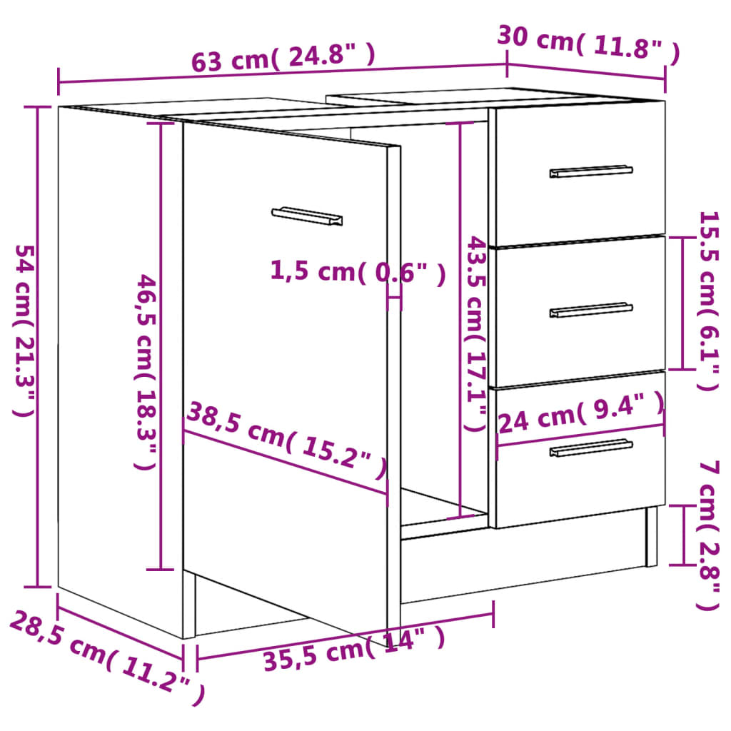 Waschbeckenunterschrank Weiß 63X30X54 Cm Holzwerkstoff - Fuer Daheim