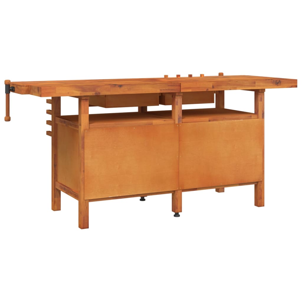 Werkbank Mit Schubladen Schraubstöcken 192X62X83 Cm Akazienholz mit Schrank - Fuer Daheim