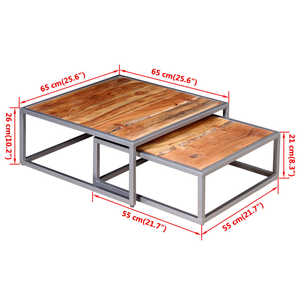 Zweiteiliges Couchtisch-Set Akazienholz Massiv Braun und Grau - Fuer Daheim