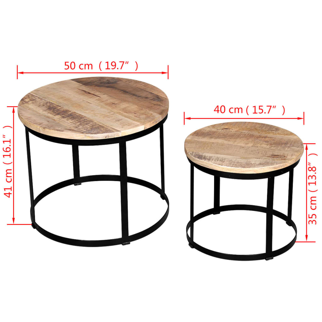 Zweiteiliges Couchtisch-Set Raues Mangoholz Rund 40Cm/50Cm Braun - Fuer Daheim